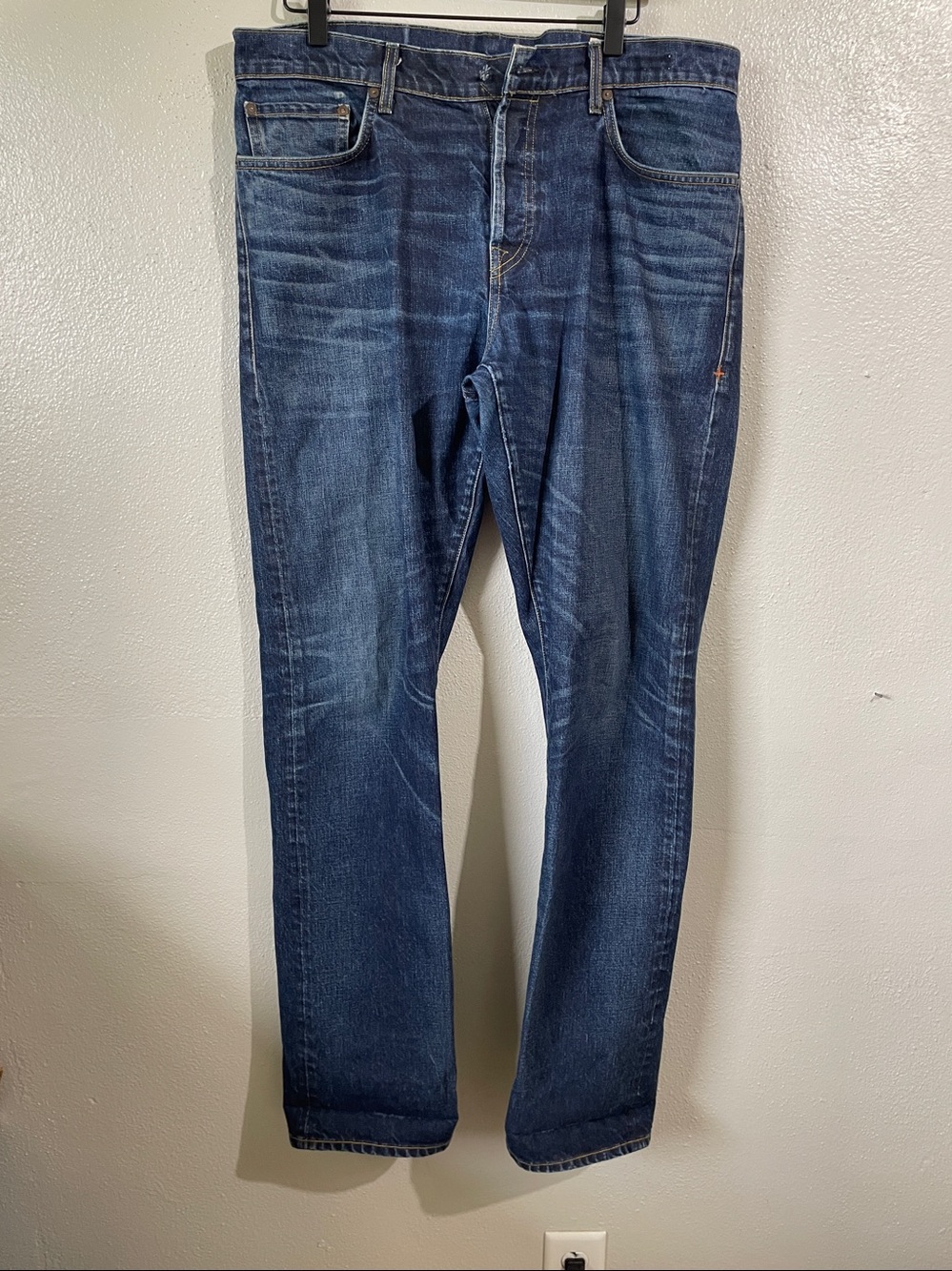 Imogene + Willie Barton Slim Button Fly Jeans Dark Wash Selvedge Denim USA 35
